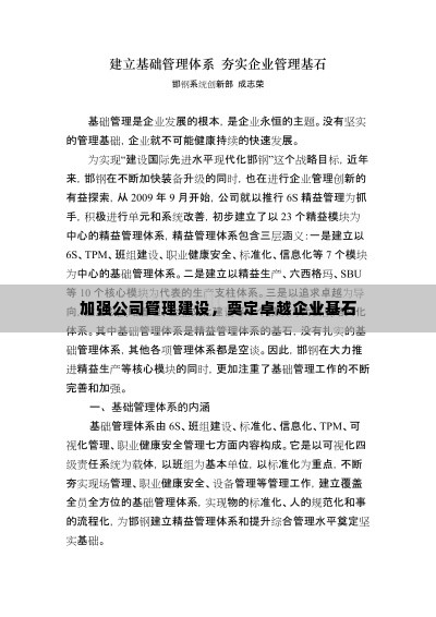 加强公司管理建设，奠定卓越企业基石