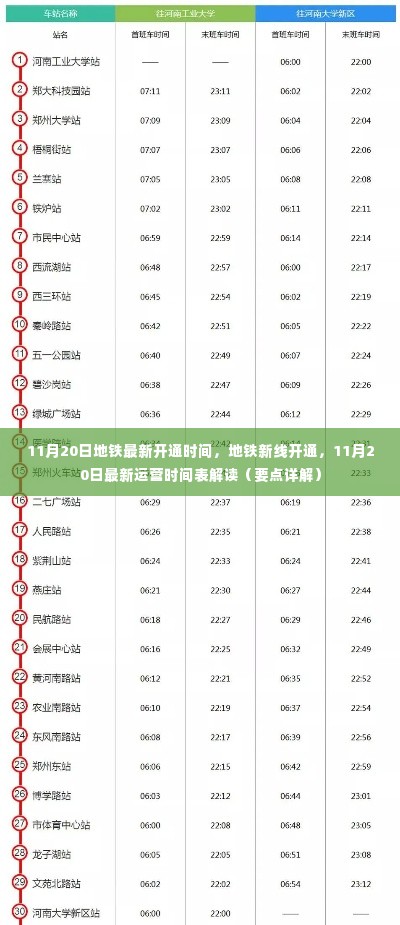 解读地铁新线开通，最新运营时间表详解及开通时间揭秘（11月20日版）