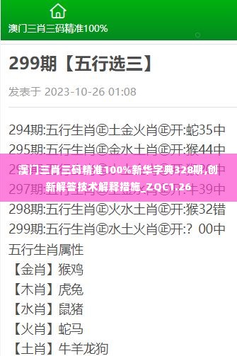 澳门三肖三码精准100%新华字典328期,创新解答技术解释措施_ZQC1.26