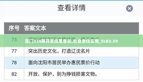 澳门326期开奖结果查询,社会责任实施_SLB2.30