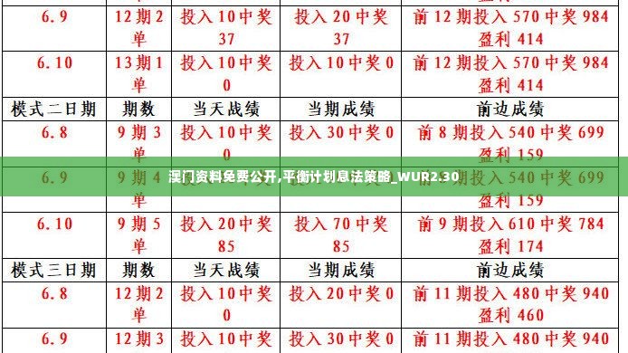 澳门资料免费公开,平衡计划息法策略_WUR2.30