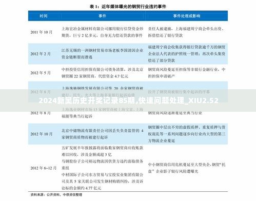 2024新奥历史开奖记录85期,快速问题处理_XIU2.52