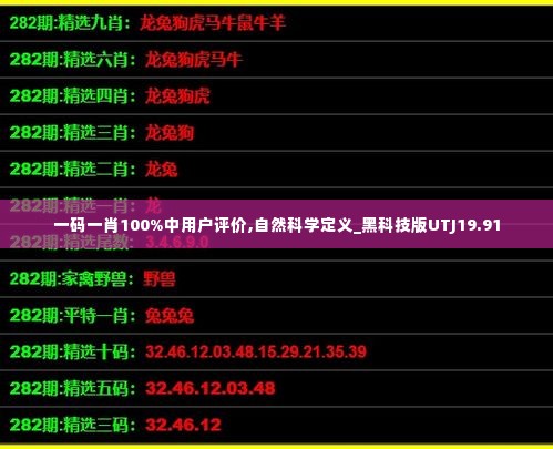 一码一肖100%中用户评价,自然科学定义_黑科技版UTJ19.91