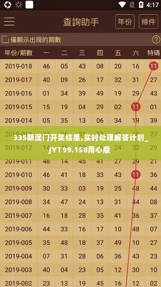 335期澳门开奖结果,实时处理解答计划_JYT99.158用心版