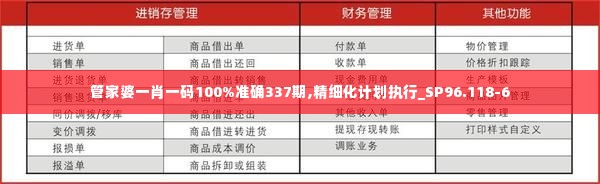 管家婆一肖一码100%准确337期,精细化计划执行_SP96.118-6