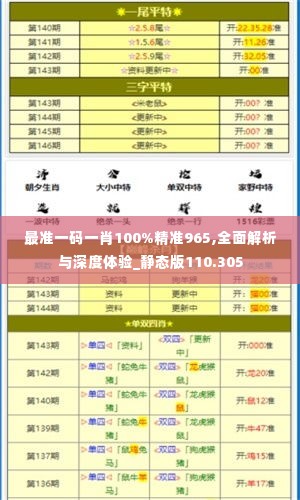 最准一码一肖100%精准965,全面解析与深度体验_静态版110.305