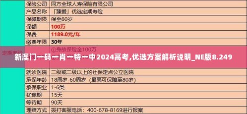 新澳门一码一肖一特一中2024高考,优选方案解析说明_NE版8.249