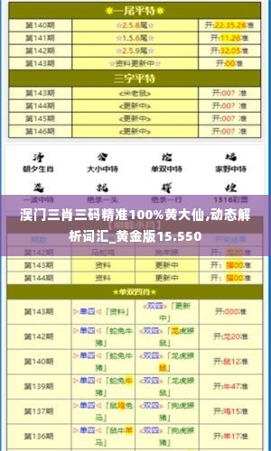 澳门三肖三码精准100%黄大仙,动态解析词汇_黄金版15.550