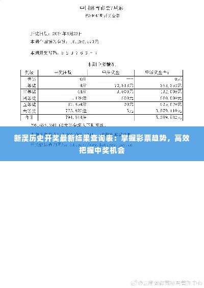 新澳历史开奖最新结果查询表：掌握彩票趋势，高效把握中奖机会