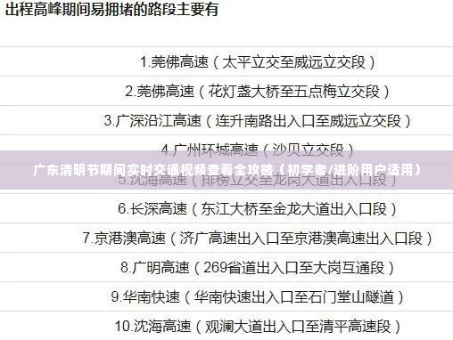 广东清明节实时交通视频查看攻略，初学者与进阶用户指南