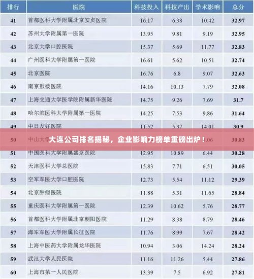 大连公司排名揭秘，企业影响力榜单重磅出炉！